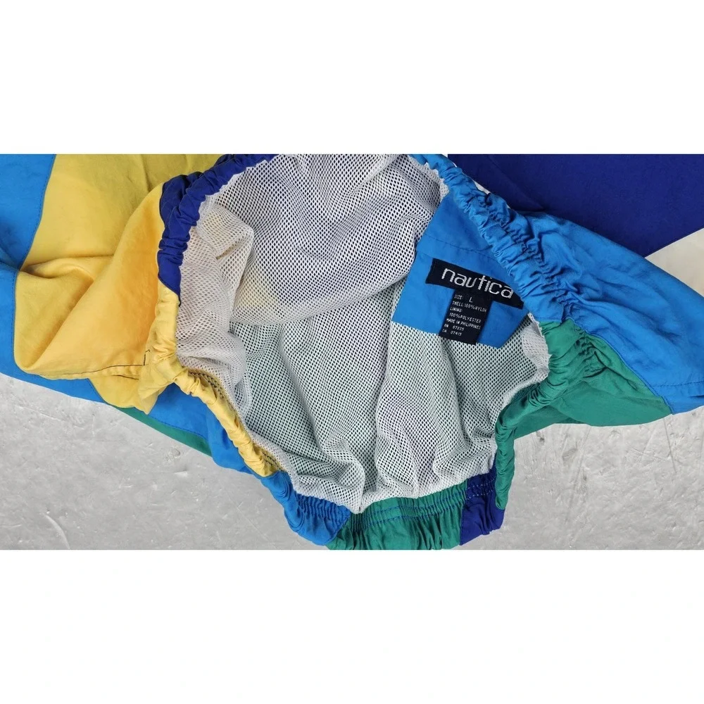 Vintage Nautica Board‎ Shorts Swim Trunks Mens Large Green Blue Color Block